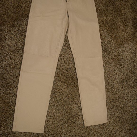 WOMENS DKNY TAN/BEIGE LEATHER PANTS - Picture 2 of 4